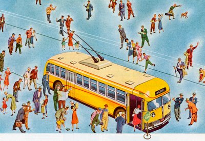 Piétons Montant dans un Bus de Ville - American School