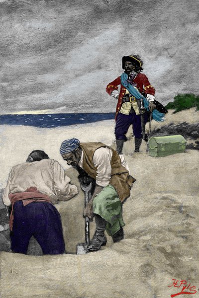 Le capitaine pirate William Kidd (1645-1701) enterre son trésor sur l