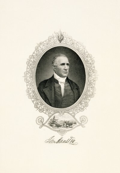 Portrait de Sam Houston avec une vue de la ville, vers 1855-1860 (gravure sur papier vélin) - American School