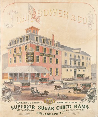 Affiche publicitaire pour John Bower & Co. Superior Sugar Cured Hams - American School