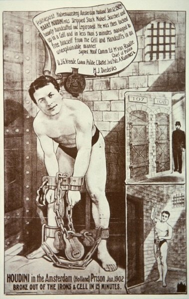 Affiche publicitaire pour une performance de Houdini - American School