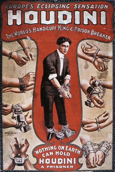 Affiche publicitaire pour une performance de Houdini - American School