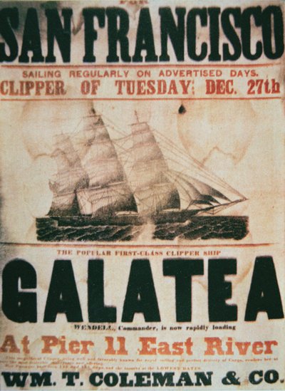 Affiche publicitaire pour la route New York-San Francisco du clipper 