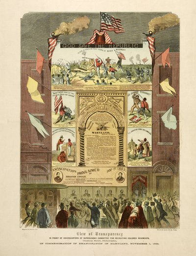 Affiche célébrant "Émancipation dans le Maryland, 1er novembre" - American School