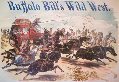 Affiche du spectacle Wild West de Buffalo Bill, vers 1885 (lithographie en couleur) - American School