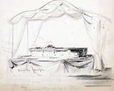 Le cercueil du président Abraham Lincoln exposé à la Maison Blanche, Washington D.C., avril 1865 - American School