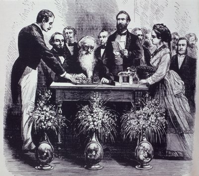 Le professeur Samuel Finley Breese Morse (1791-1872) expliquant le fonctionnement de son invention - American School