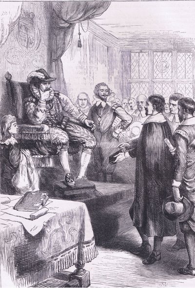 Puritains devant Jacques Ier, illustration de l