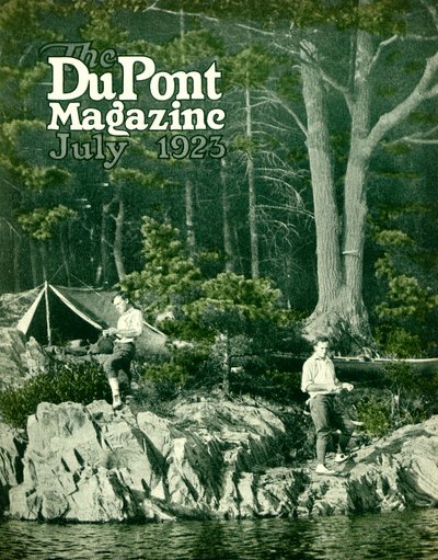 Pyralin va à la pêche, couverture du DuPont Magazine, juillet 1923 - American School