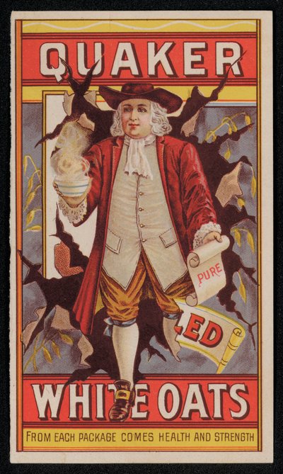 Quaker Oats, publicité de la fin du 19e ou du début du 20e siècle (chromolithographie) - American School