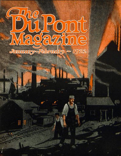 Élever un pont ferroviaire avec de la dynamite, couverture du DuPont Magazine, janvier-février 1922 - American School