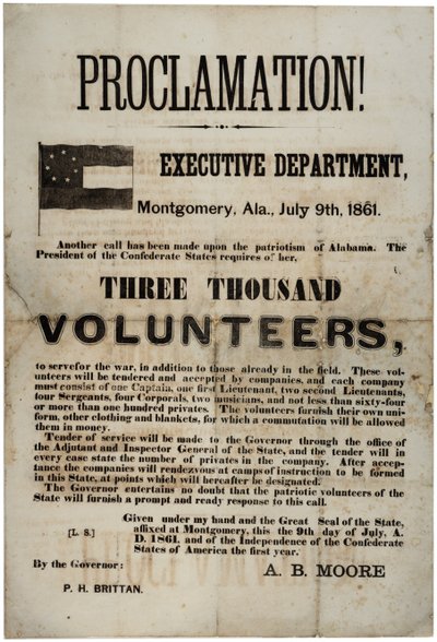 Affiche de recrutement demandant trois mille volontaires, 9 juillet 1861 - American School