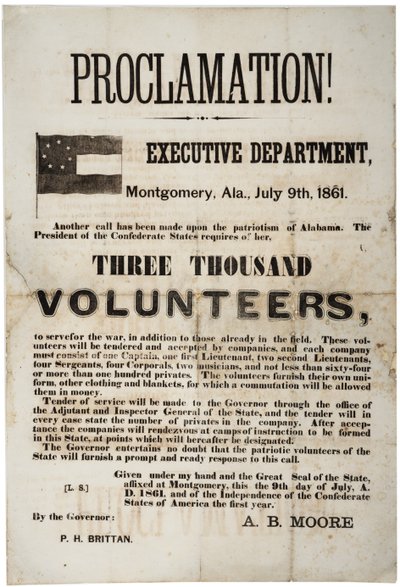 Affiche de recrutement demandant trois mille volontaires, 9 juillet 1861 - American School