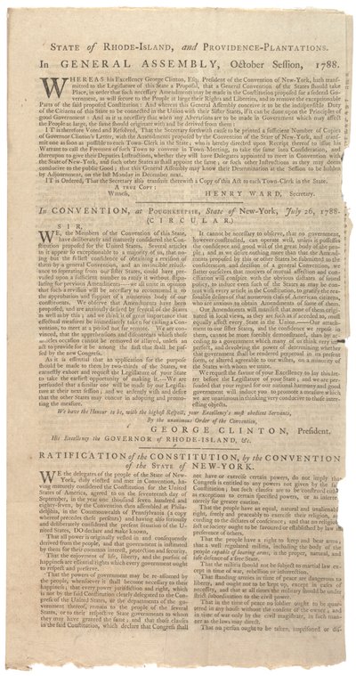 Résolutions imprimant la proposition de NYS pour des amendements à la Constitution, octobre 1788 - American School