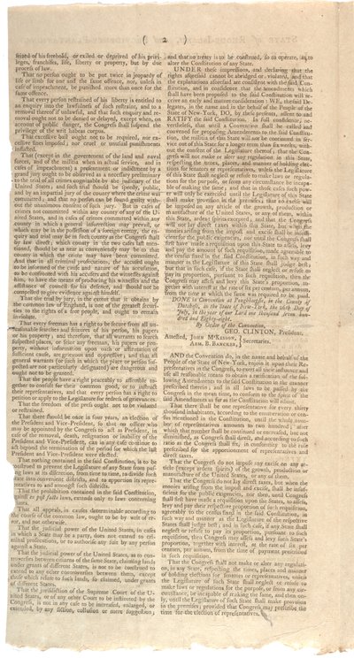 Résolutions imprimant la proposition de NYS pour des amendements à la Constitution, octobre 1788 - American School