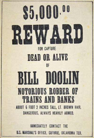 Affiche de récompense pour Bill Doolin (1858-96) - American School
