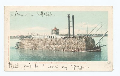 Paquebot fluvial, chargement de coton, Sud (lithographie en couleur) - American School