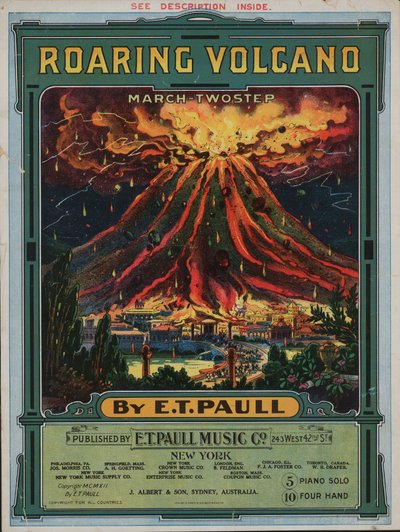 Volcan rugissant (lithographie couleur) - American School