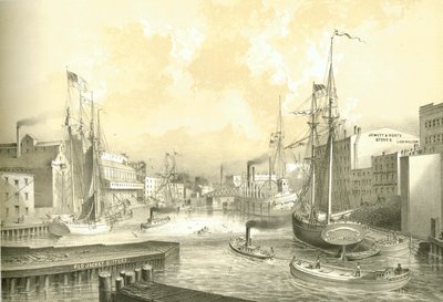 Pont de Rush Street, vue depuis State Street, de Chicago Illustrated, avec descriptions littéraires par James W. Sheahan, publié par Jevne & Almini, Chicago, 1866-67 - American School