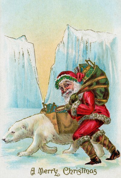 Le Père Noël avec un ours polaire au Pôle Nord - American School