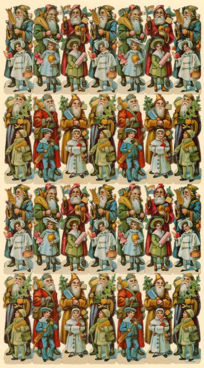 Père Noël avec des enfants, feuille de figures - American School