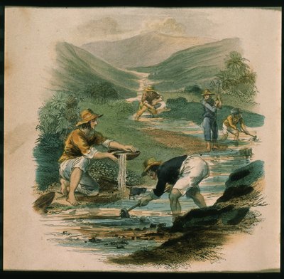 Scène sur la branche du Sacramento en 1597, illustration de California, its past history, its present position, its future prospects par G.A. Fleming, 1850 - American School
