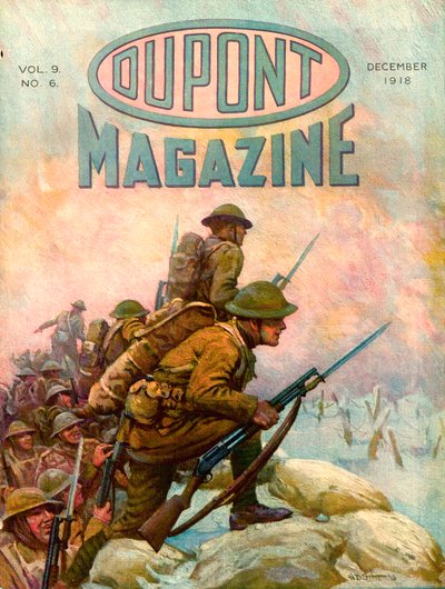 Soldats dans les tranchées, couverture du DuPont Magazine, décembre 1918 - American School