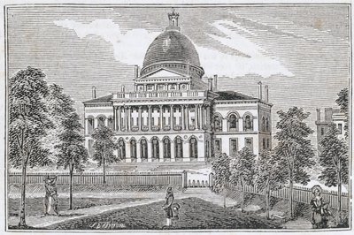 Vue sud de la State House à Boston sur Beacon Street, de 