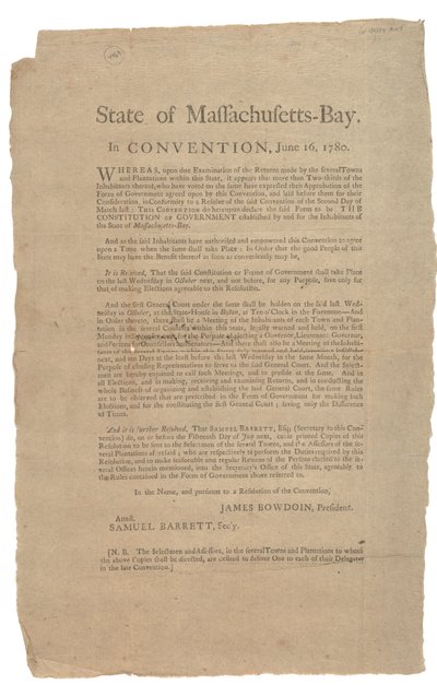 État du Massachusetts en convention, Constitution de l