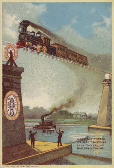 Train à vapeur traversant une rivière - American School