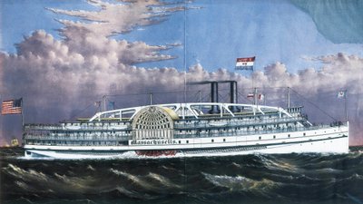 Bateau à vapeur Massachusetts avec roues à aubes - American School