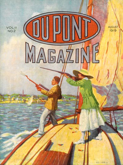 Le Grand Tournoi de Tir au Piège Américain de 1919, couverture du DuPont Magazine, août 1919 - American School