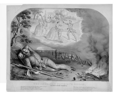 Le rêve du patriote américain, la nuit avant la bataille, pub. par Currier & Ives, 1861 - American School