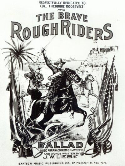 Les Braves Rough Riders, couverture de la chanson, imprimée par Bartsch Music Publishing Co, New York - American School