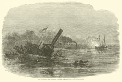 Le bélier confédéré Albemarle attaquant les canonnières fédérales au large de Plymouth, octobre 1864 - American School