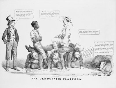 "La plateforme démocratique" caricature politique commentant la position du parti démocrate sur l