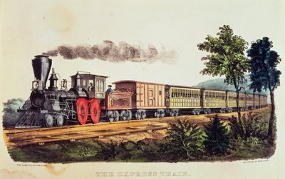 Le train express, gravé par Nathaniel Currier (1813-88) et James Merritt Ives (1824-95) - American School