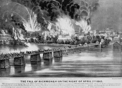 La chute de Richmond, Va. dans la nuit du 2 avril 1865, pub. par Currier & Ives, 1865 - American School