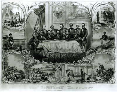 Le quinzième amendement, signé par le président Ulysses S. Grant (1822-85) mars 1870 - American School