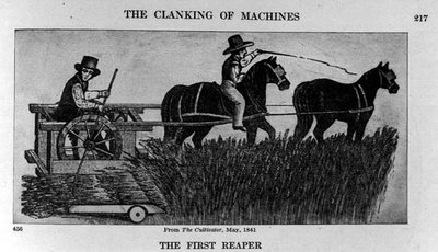 La Première Moissonneuse, illustration de The Cultivator, 1841, de The Pageant of America, Vol.3, par Ralph Henry Gabriel, 1926 - American School