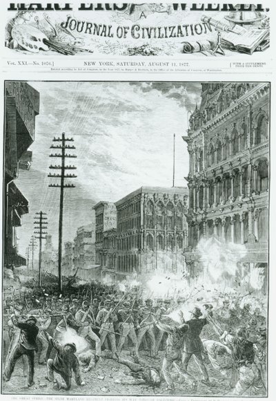 La grande grève : le sixième régiment du Maryland se frayant un chemin à travers Baltimore, de 