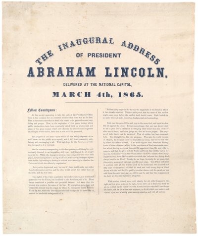 Discours inaugural du président Abraham Lincoln prononcé au Capitole national, 4 mars 1865 - American School