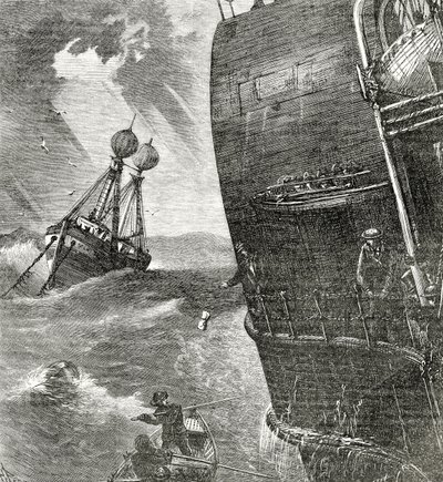Le bateau-phare et le vapeur entrant, illustration de couverture de Appletons Journal, 4 mai 1872 - American School