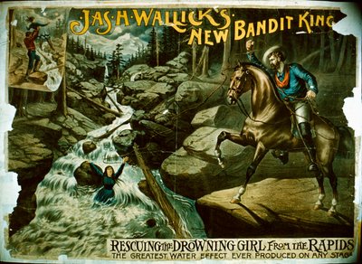 Le nouveau roi des bandits sauvant une fille des rapides, 1880-90 - American School