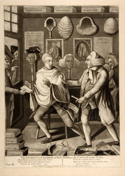 Le barbier patriotique de New York, ou le capitaine dans les bulles, pub. 1775 - American School