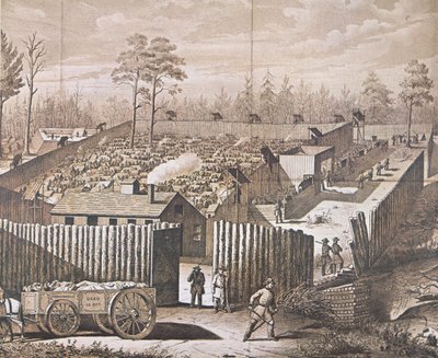 Le camp de prisonniers de guerre à Andersonville (lithographie) - American School