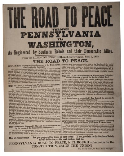La route vers la paix à travers la Pennsylvanie via Washington, conçue par les rebelles du Sud et leurs alliés démocrates, King & Baird (1839-1876), 7 septembre 1863 - American School