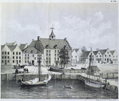 Le Stadthuys de New York en 1679, coin de Pearl Street et Coentijs Slip, du Journal d