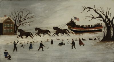 Les suffragettes en promenade en traîneau, 1870-90 - American School