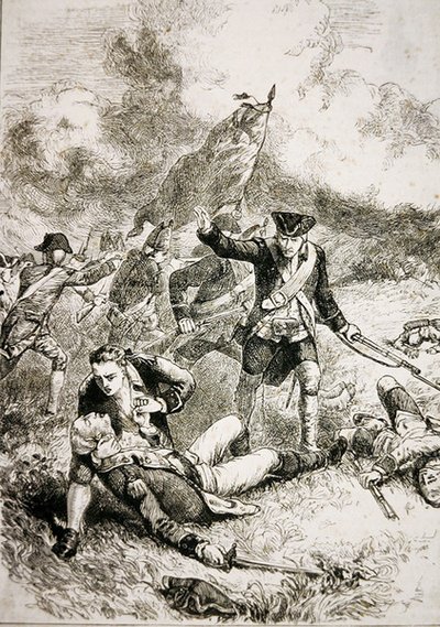 La mort du major John Pitcairn des Marines britanniques à la bataille de Bunker Hill - American School